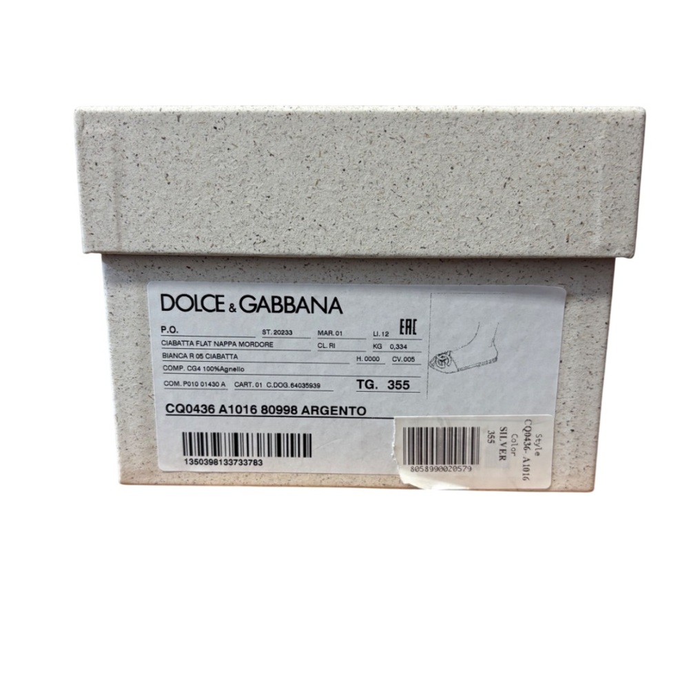 NEW Dolce & Gabbana Ciabatta Flat Nappa Mordore Silver Slides size 35.5 $795.00 - Picture 13 of 16